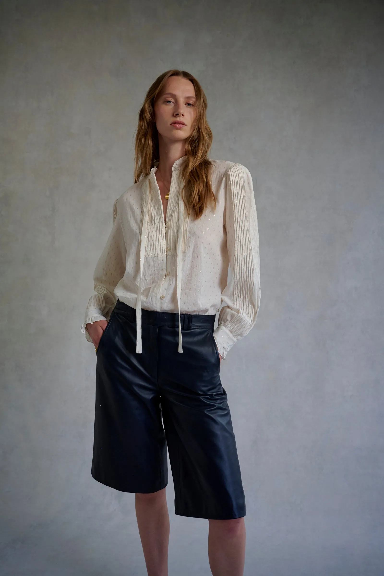 Navy Leather Tailored Bermudas