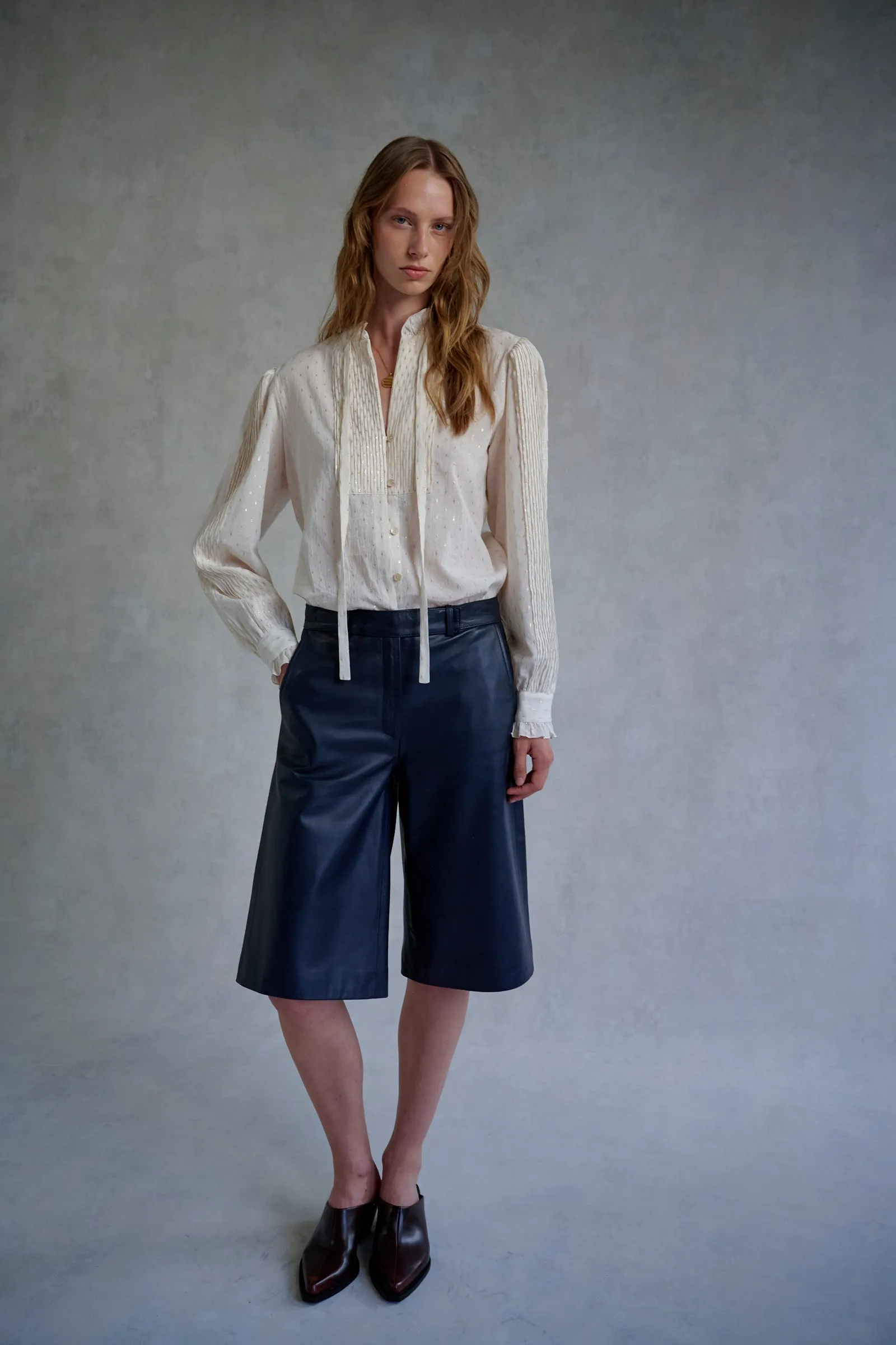 Navy Leather Tailored Bermudas