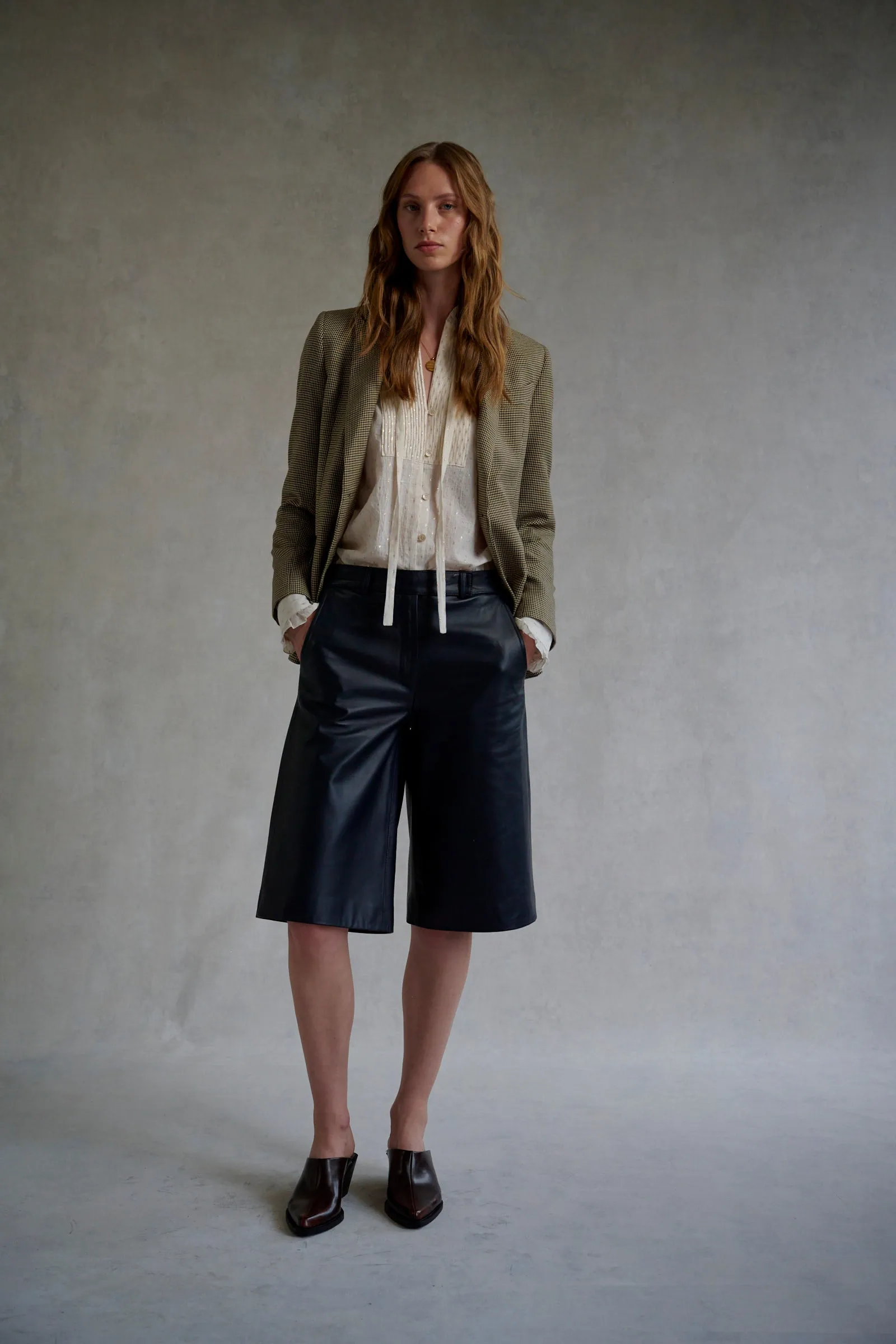 Navy Leather Tailored Bermudas