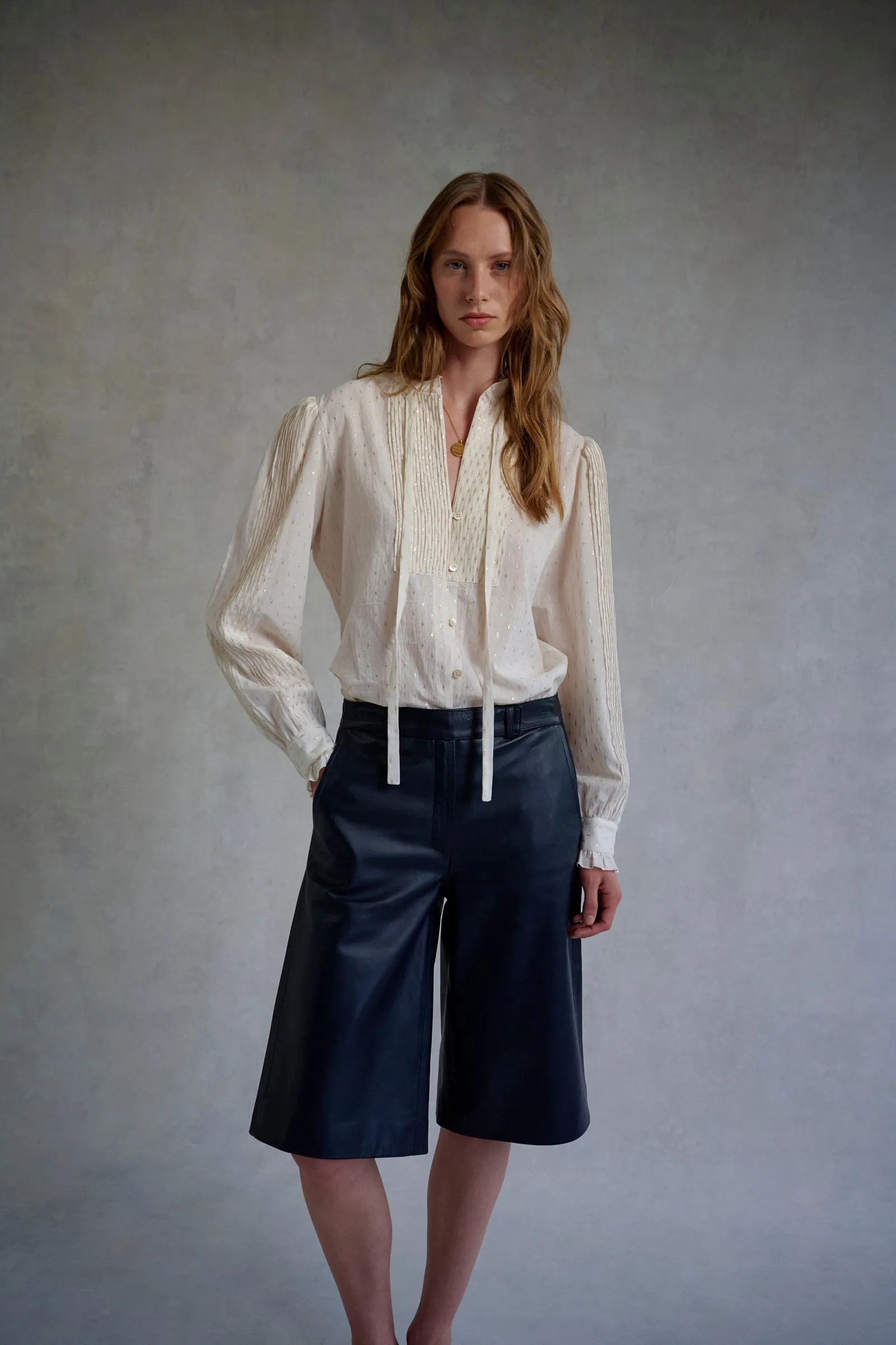 Navy Leather Tailored Bermudas