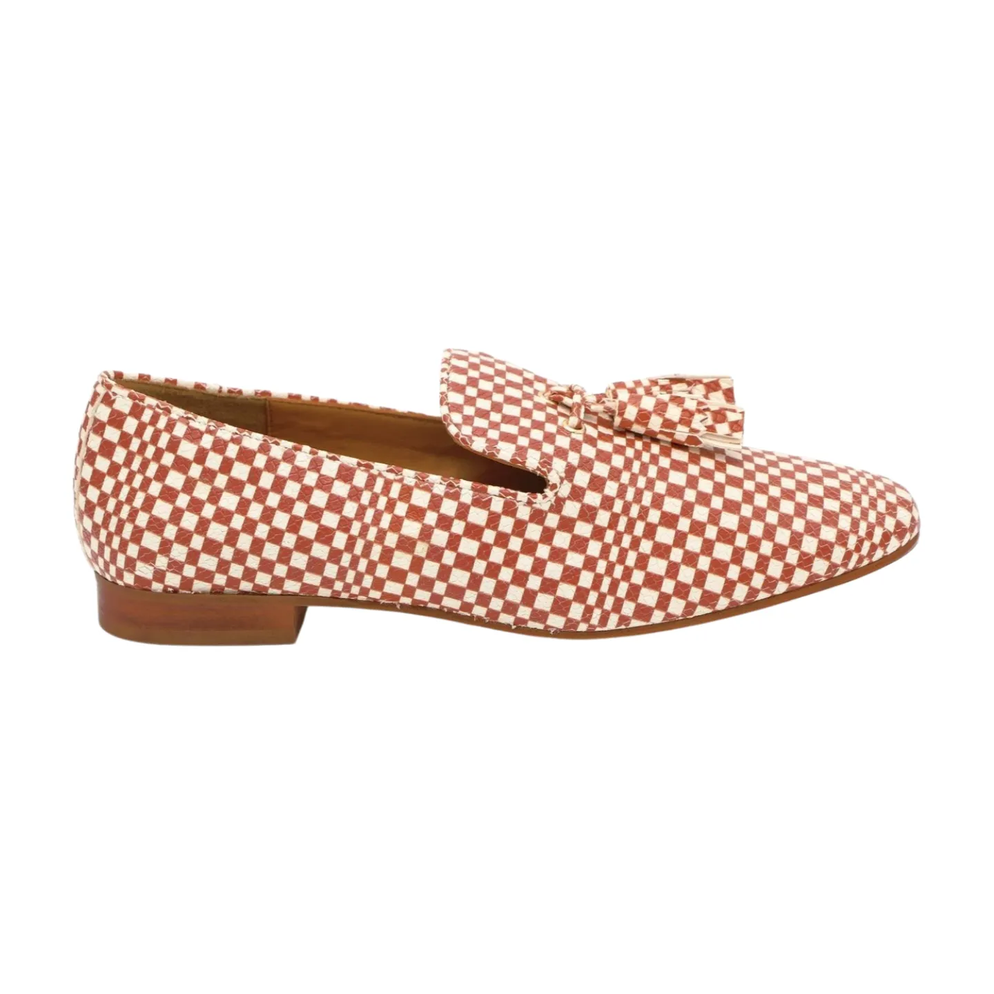 PEDRO MIRALLES Tan & Cream Chequered Leather Loafer with Tassel 3759