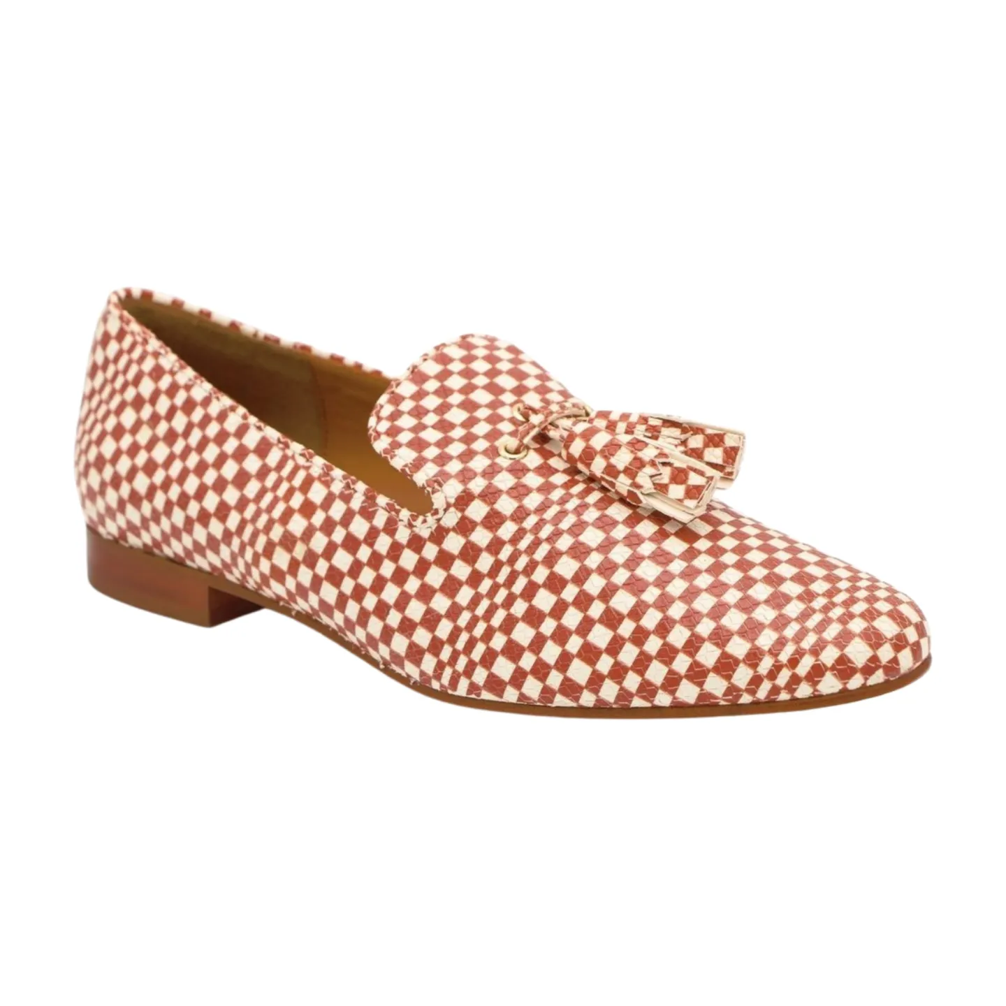 PEDRO MIRALLES Tan & Cream Chequered Leather Loafer with Tassel 3759