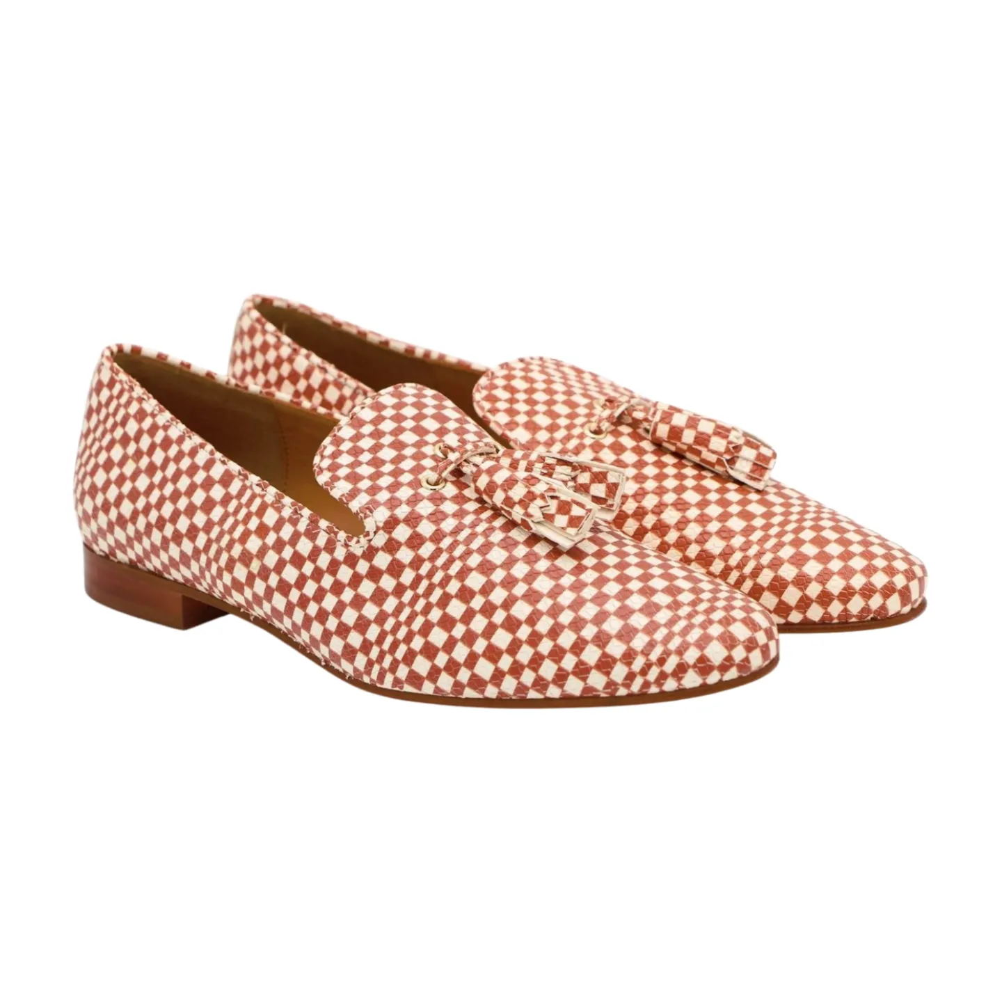PEDRO MIRALLES Tan & Cream Chequered Leather Loafer with Tassel 3759