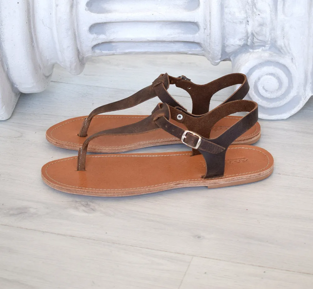 Roman sandals, brown T bar men sandals, Spartan sandals, Thongs sandals,  gladiator sandals, Ancient Greek leather sandals, SKOPELOS1