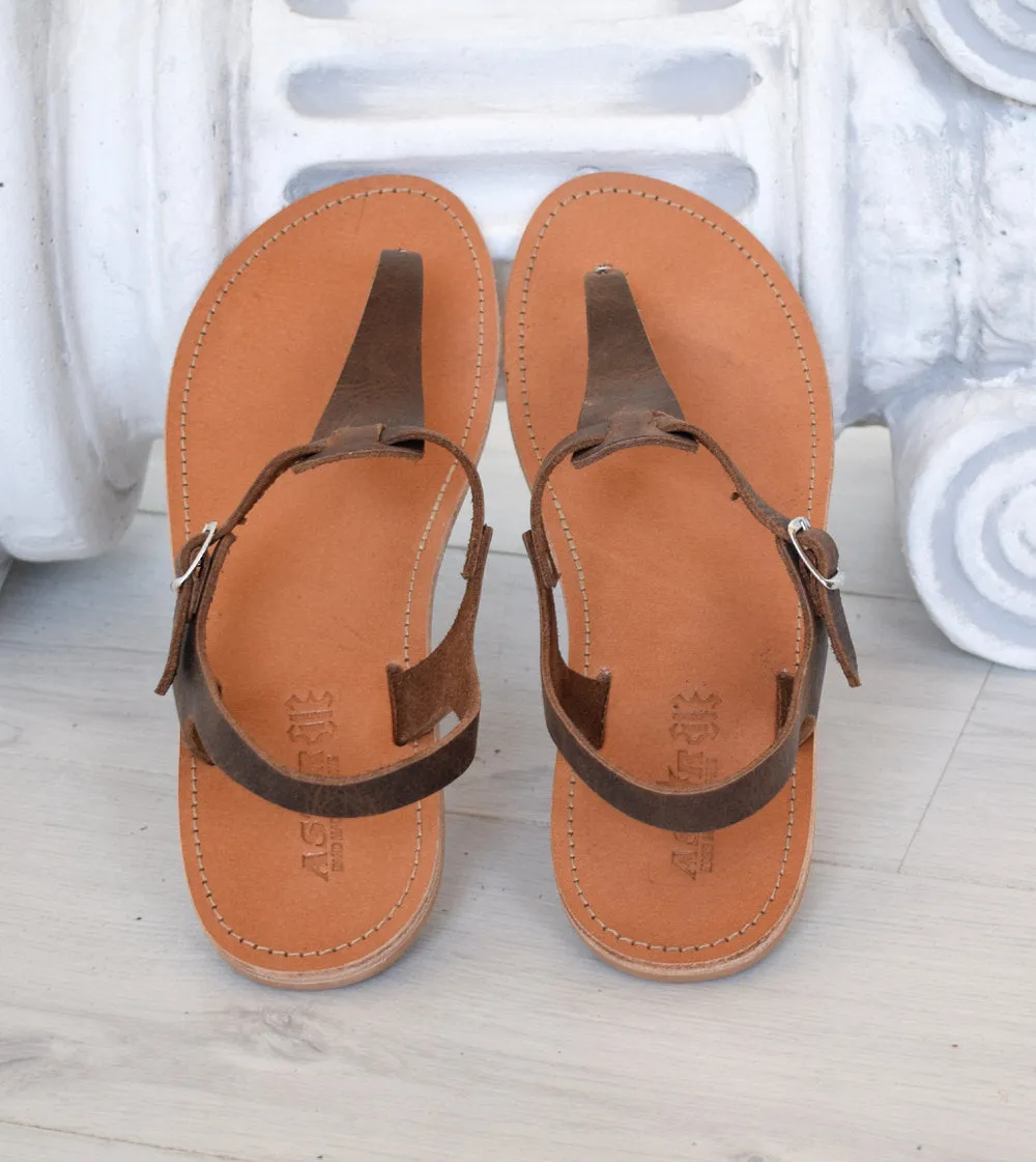 Roman sandals, brown T bar men sandals, Spartan sandals, Thongs sandals,  gladiator sandals, Ancient Greek leather sandals, SKOPELOS1