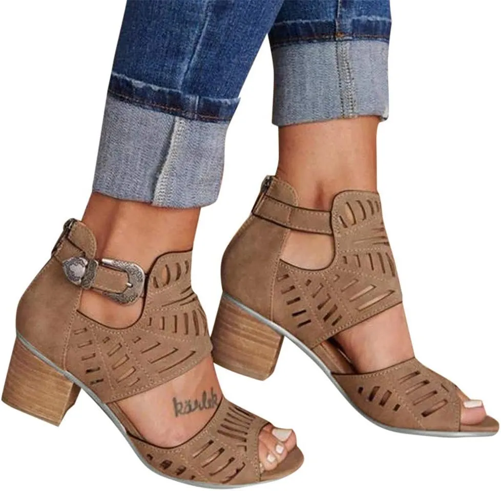 Sandals for Women Low Heel,Fashion Chunky Heel Sandal Fish Mouth Wedding Pumps with Buckle Ankle Strap Evening Party Shoes