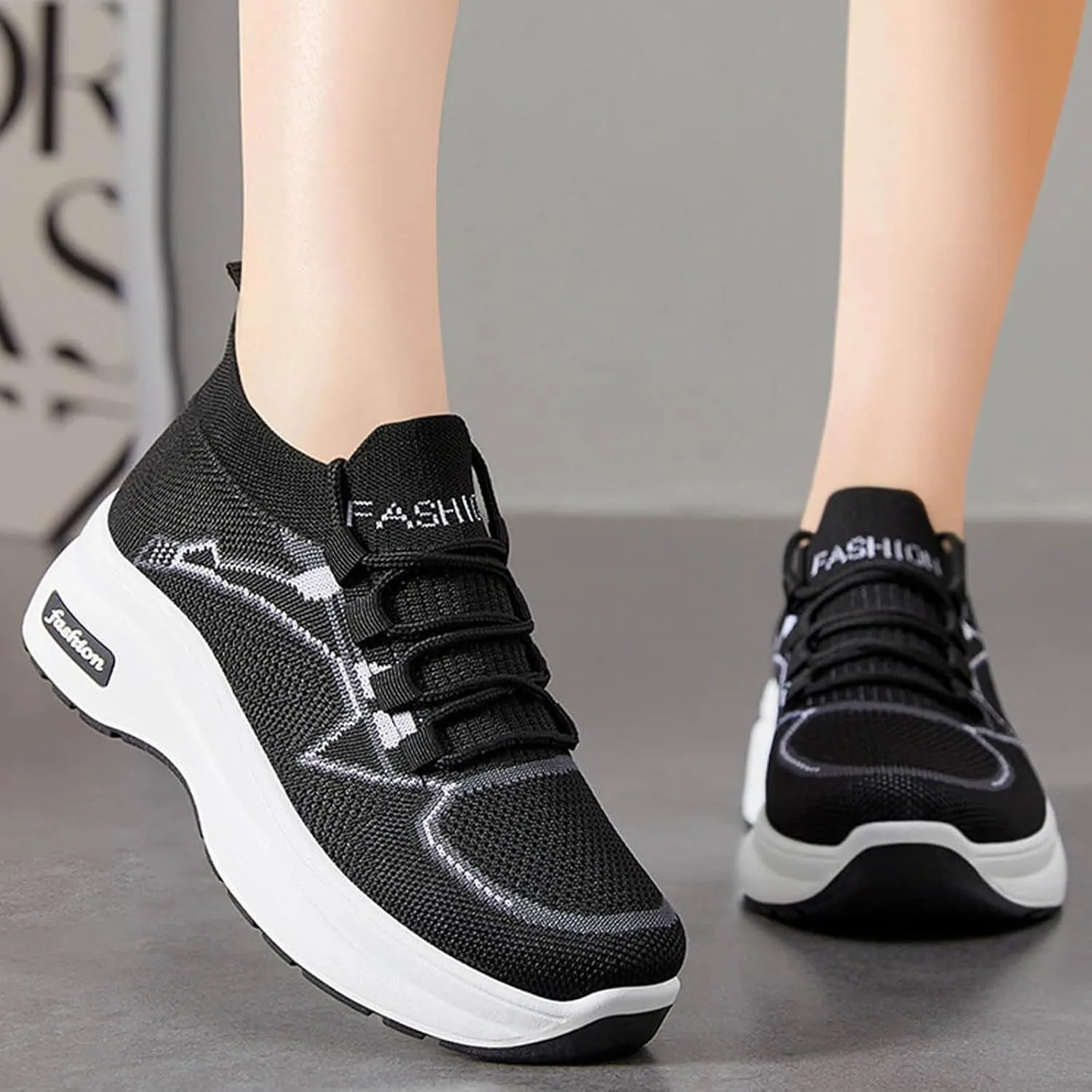 Sneakers for Women Casual Women's Comfortable & Breathable Mesh Loafers Slip On Sneakers Flat Walking Laces Women Height Increasing Shoes