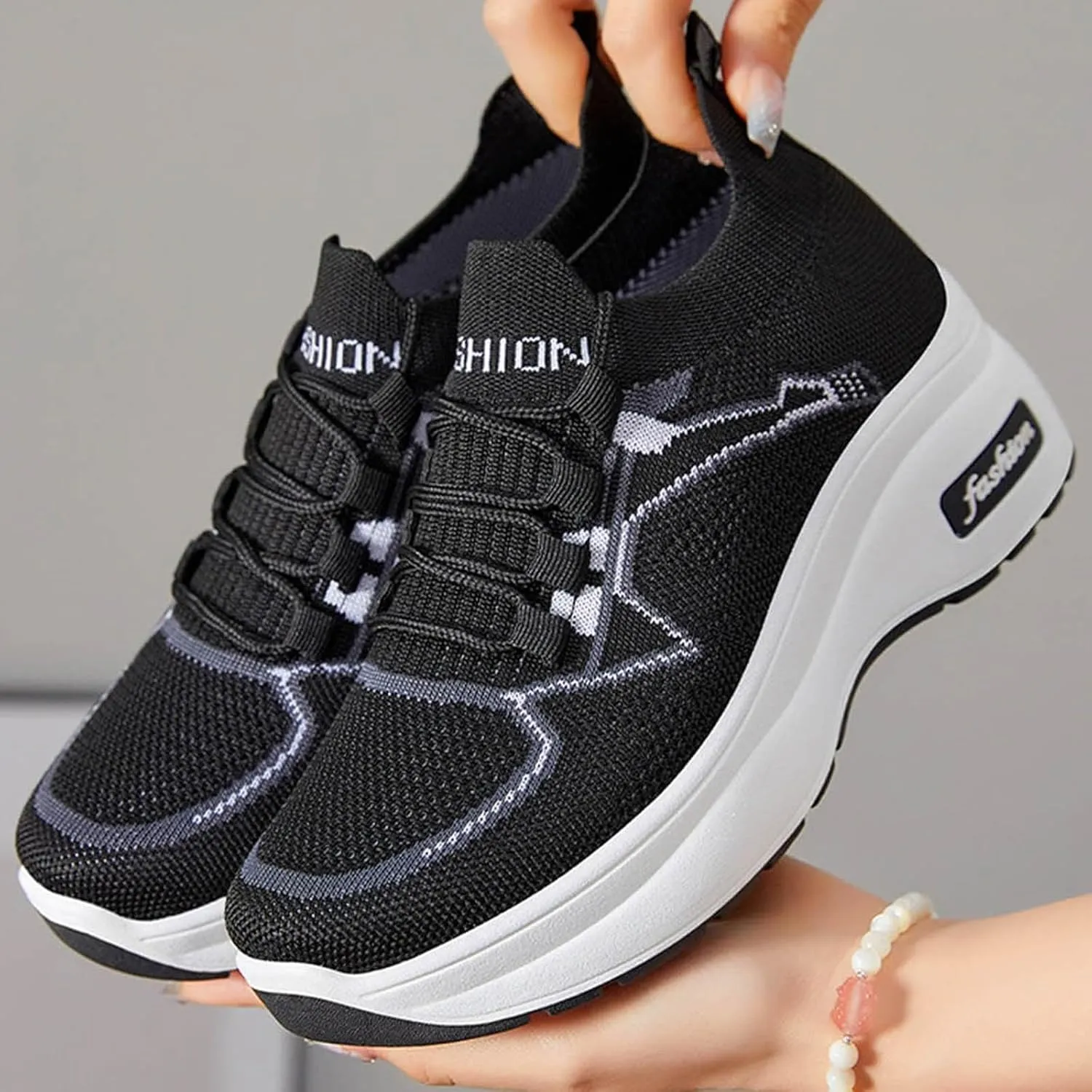 Sneakers for Women Casual Women's Comfortable & Breathable Mesh Loafers Slip On Sneakers Flat Walking Laces Women Height Increasing Shoes