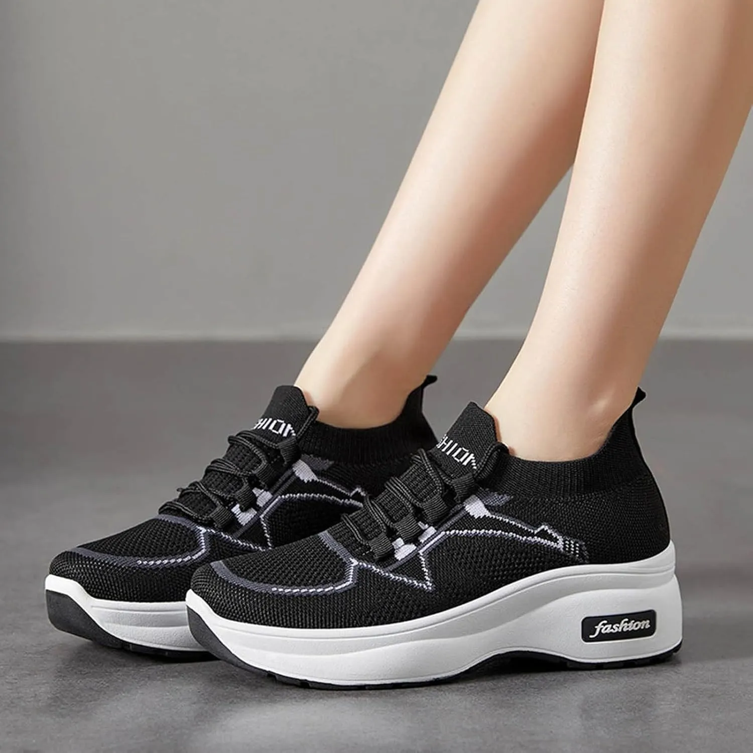 Sneakers for Women Casual Women's Comfortable & Breathable Mesh Loafers Slip On Sneakers Flat Walking Laces Women Height Increasing Shoes