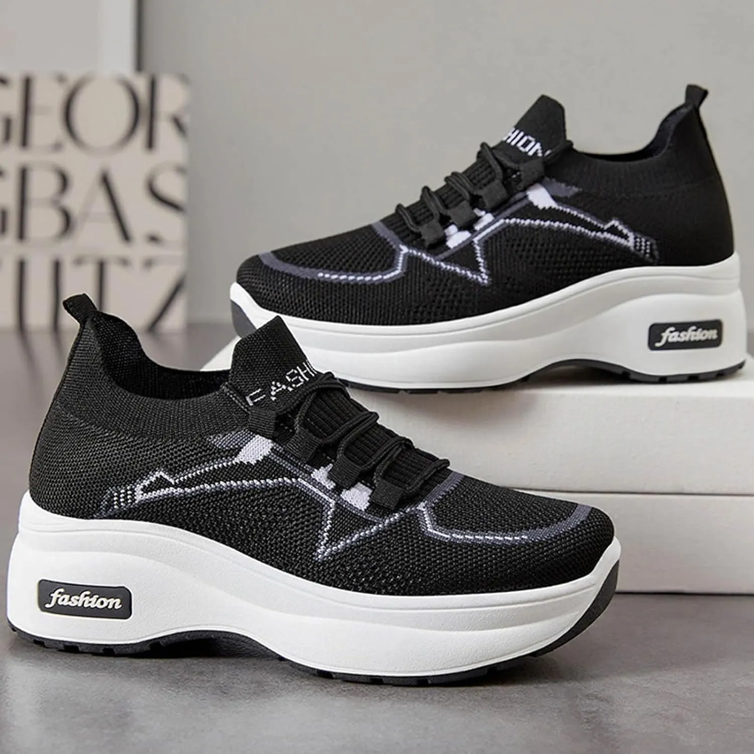Sneakers for Women Casual Women's Comfortable & Breathable Mesh Loafers Slip On Sneakers Flat Walking Laces Women Height Increasing Shoes