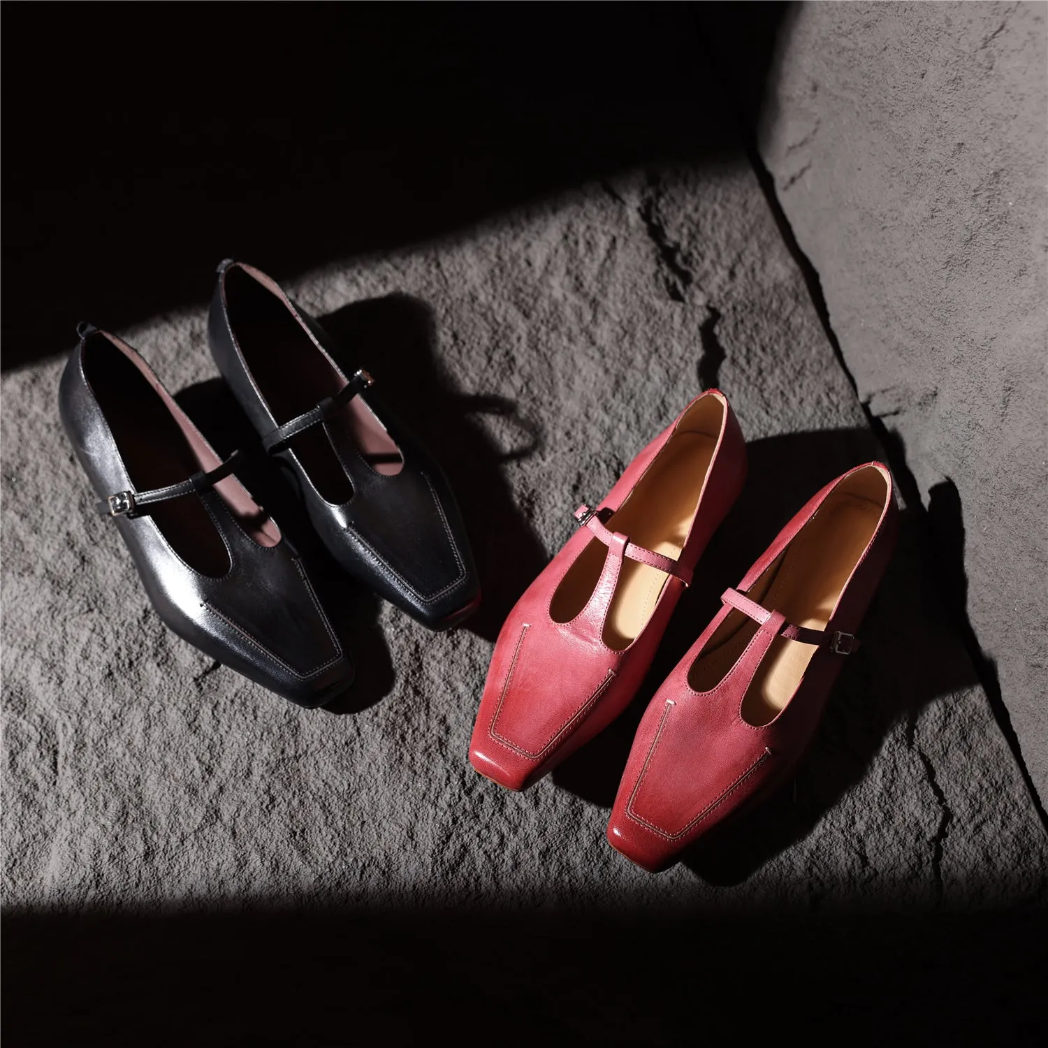 TinaCus Women's Handmade Genuine Leather Square Toe T-Strap Buckle Mary Jane Shoes