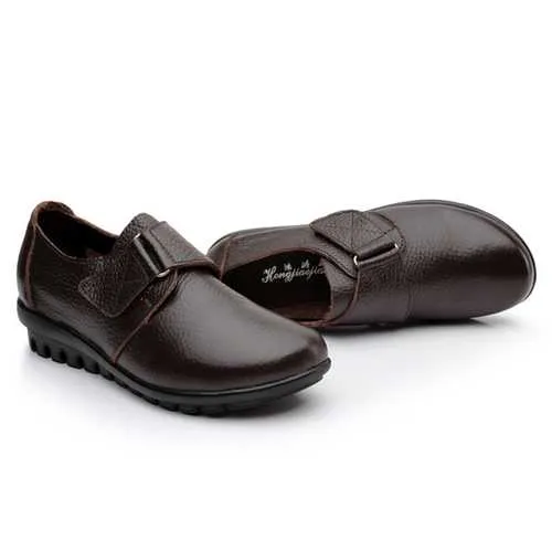 US Size 5-12 Casual Soft Leather Round Toe Buckle Flat Comfy Loafers