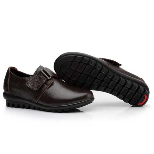 US Size 5-12 Casual Soft Leather Round Toe Buckle Flat Comfy Loafers