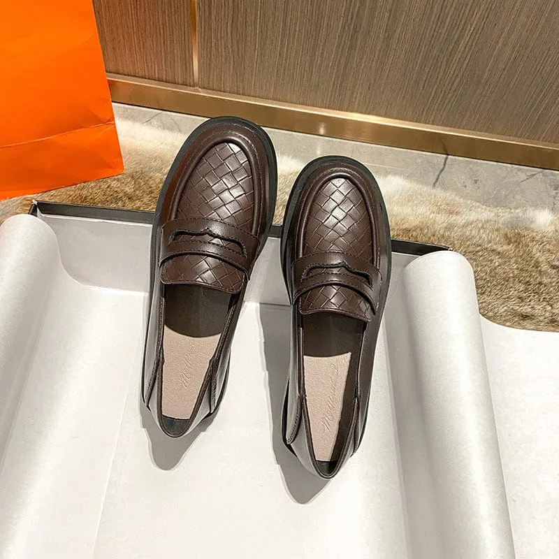Weave Pattern Leather Loafers
