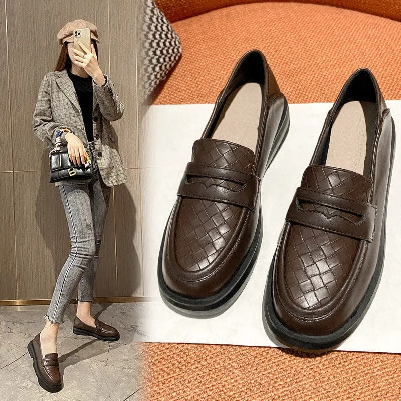 Weave Pattern Leather Loafers