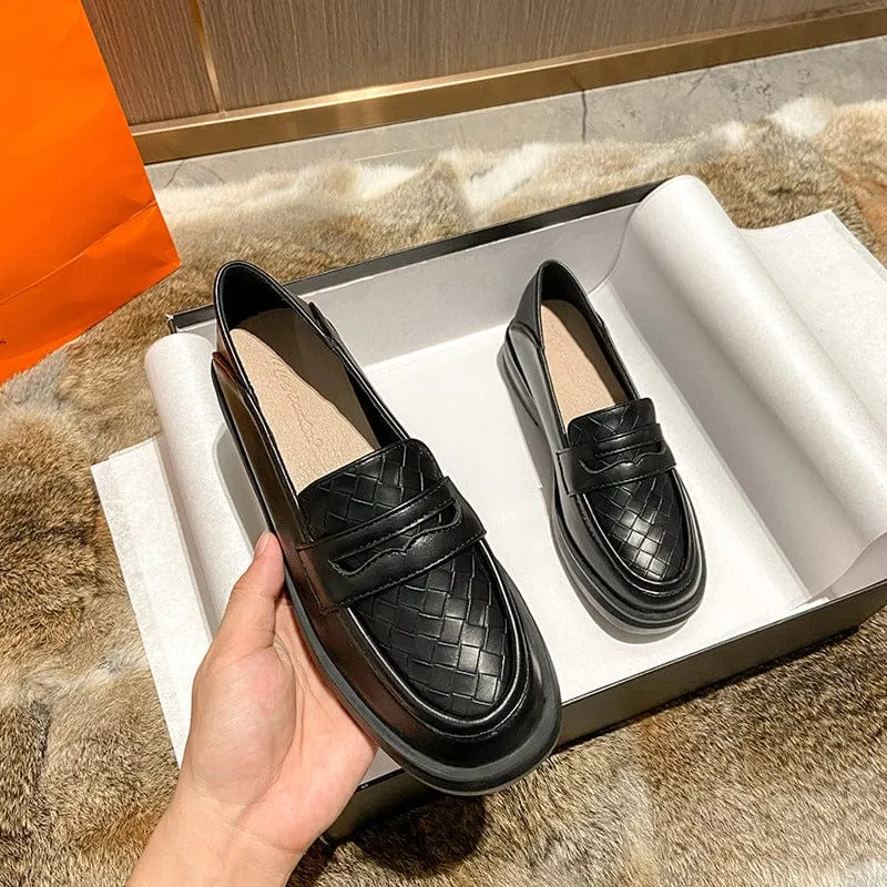 Weave Pattern Leather Loafers