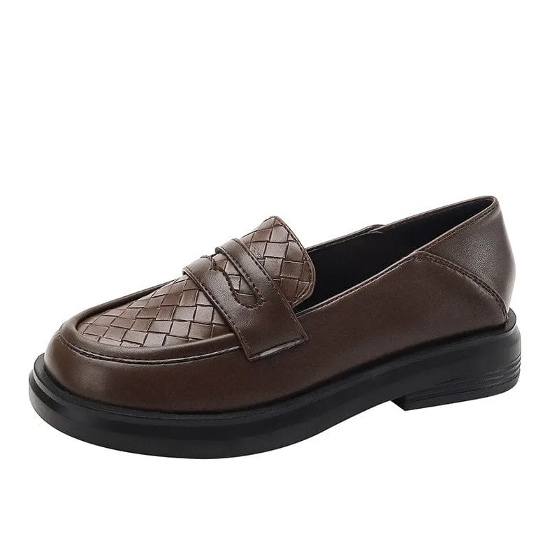 Weave Pattern Leather Loafers