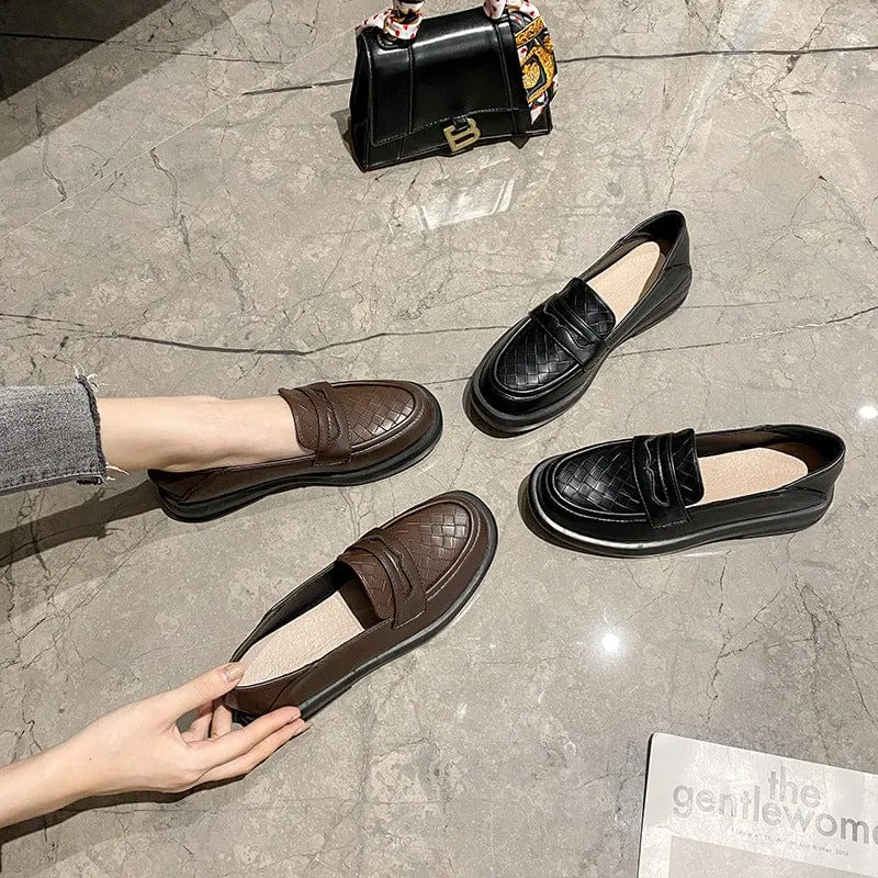 Weave Pattern Leather Loafers
