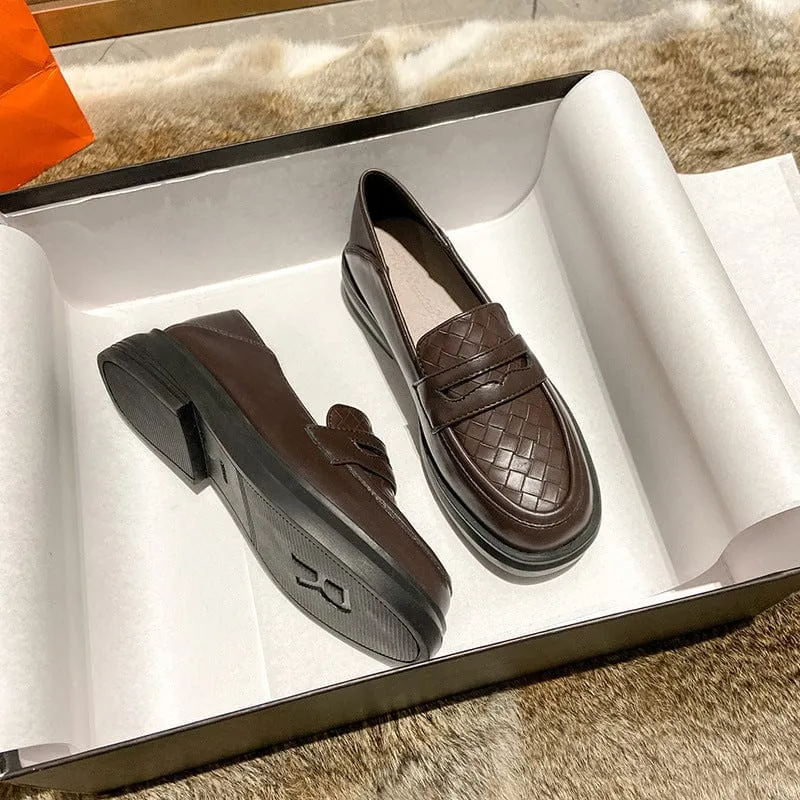 Weave Pattern Leather Loafers