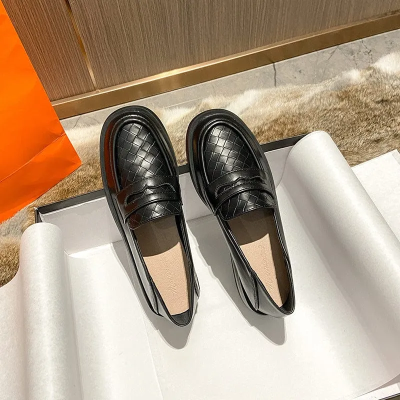Weave Pattern Leather Loafers