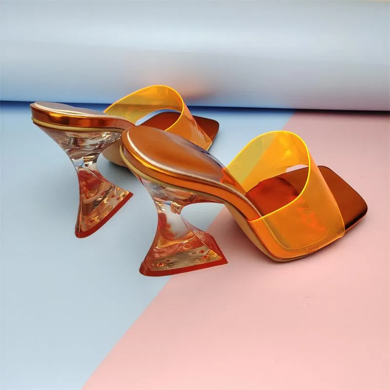 Women square toe clear strap slide chunky high heels