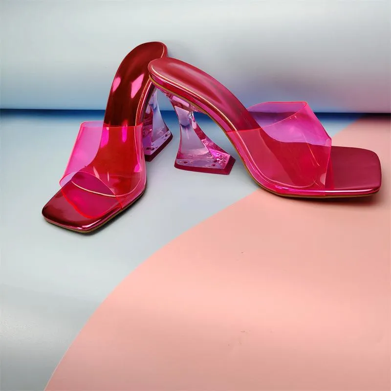 Women square toe clear strap slide chunky high heels