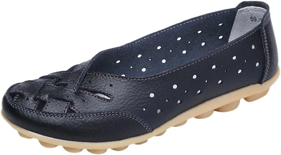 Womens Flats, Ballet Flats Ballerina Trendy Round Toe Flat Shoe with Breathable Eyelets Flower Leather Walking Shoes