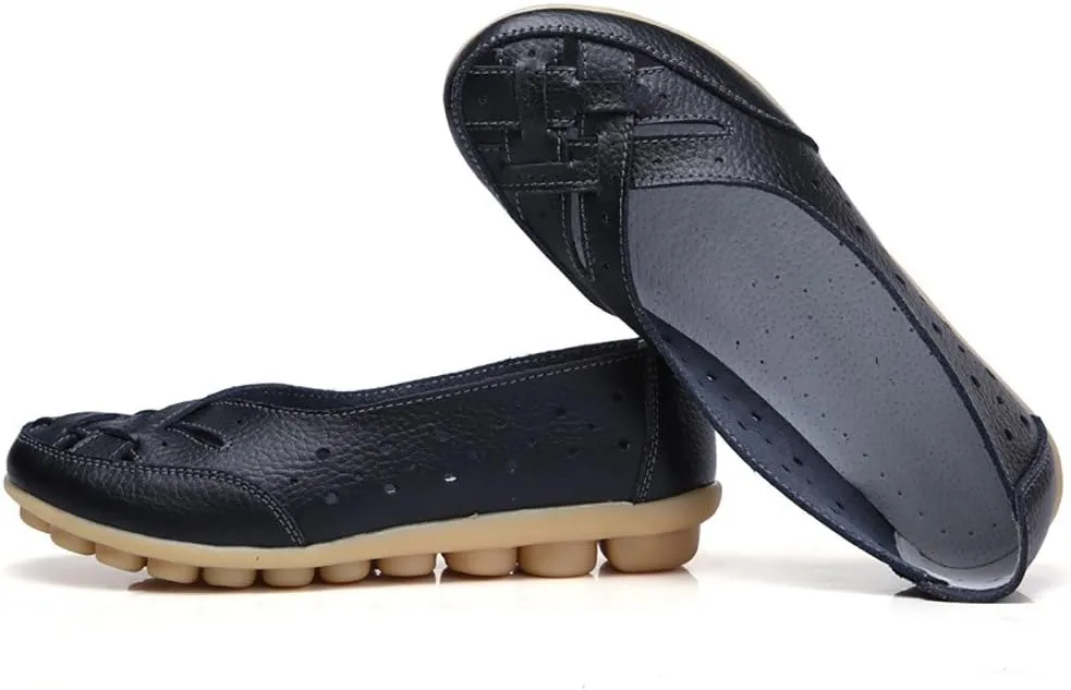 Womens Flats, Ballet Flats Ballerina Trendy Round Toe Flat Shoe with Breathable Eyelets Flower Leather Walking Shoes