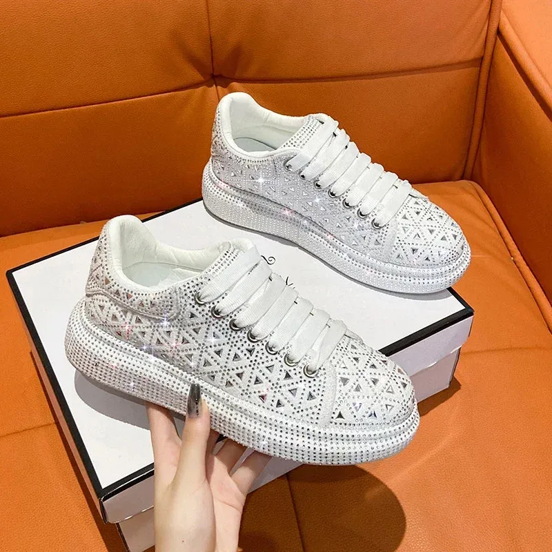 Women’s Shining Air Cushion Sneakers – Comfortable Silver Fashion Running & Casual Sport Shoes