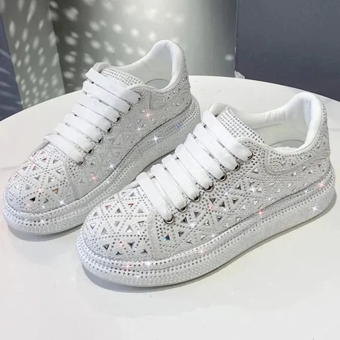 Women’s Shining Air Cushion Sneakers – Comfortable Silver Fashion Running & Casual Sport Shoes