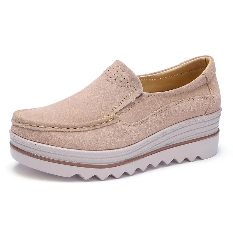 Women's slip on thick platform wedge loafers shoes anti-slip