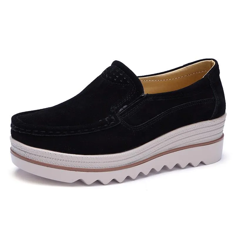 Women's slip on thick platform wedge loafers shoes anti-slip