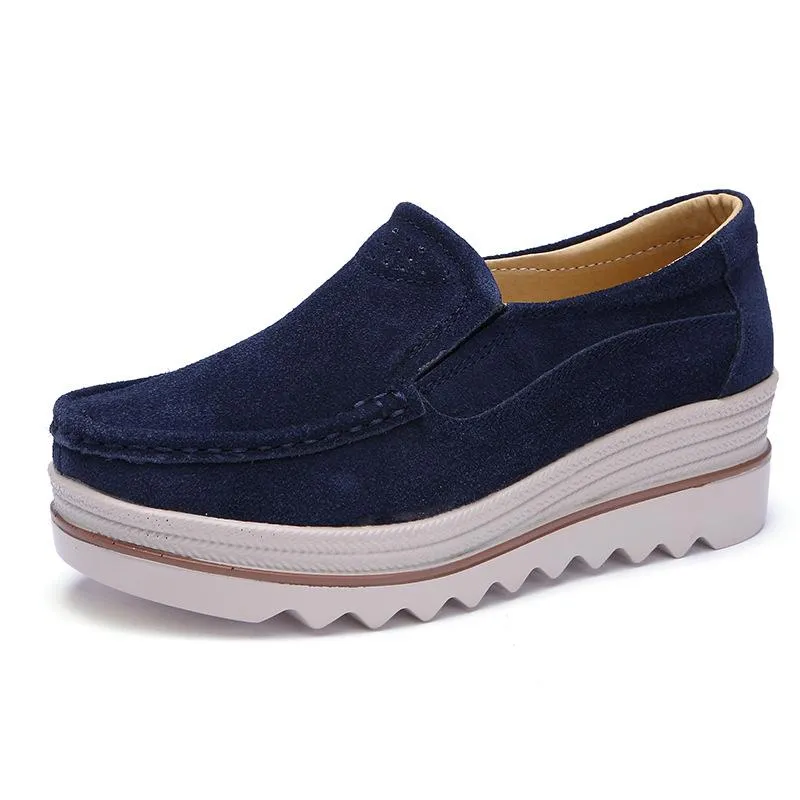 Women's slip on thick platform wedge loafers shoes anti-slip