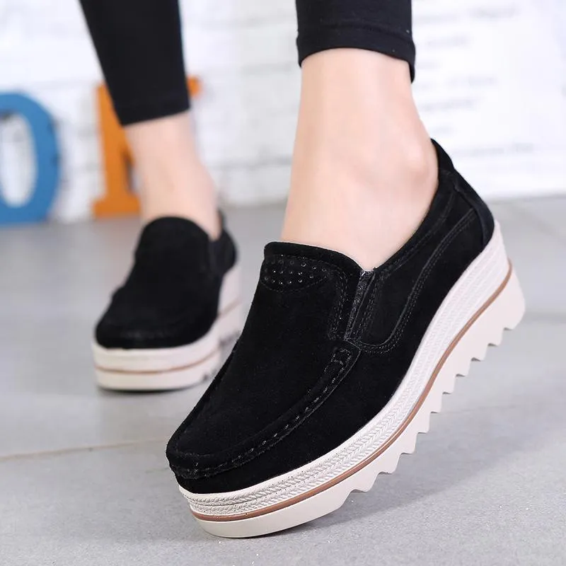 Women's slip on thick platform wedge loafers shoes anti-slip