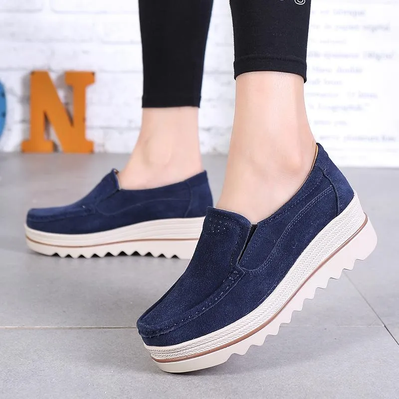 Women's slip on thick platform wedge loafers shoes anti-slip