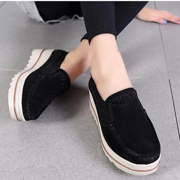 Women's slip on thick platform wedge loafers shoes anti-slip