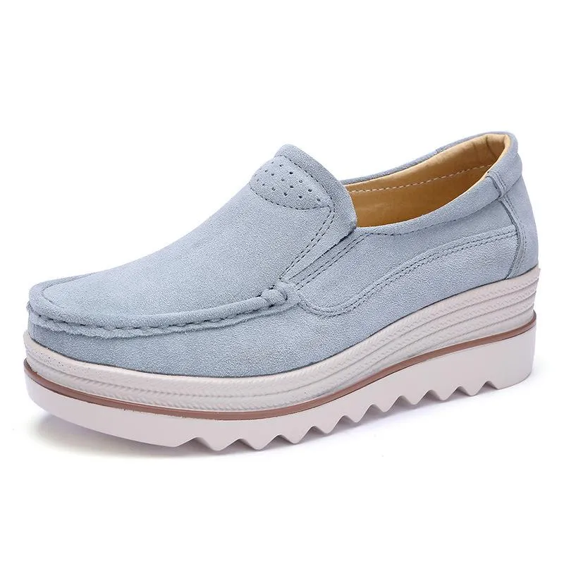 Women's slip on thick platform wedge loafers shoes anti-slip
