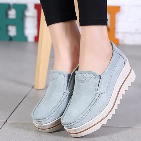 Women's slip on thick platform wedge loafers shoes anti-slip