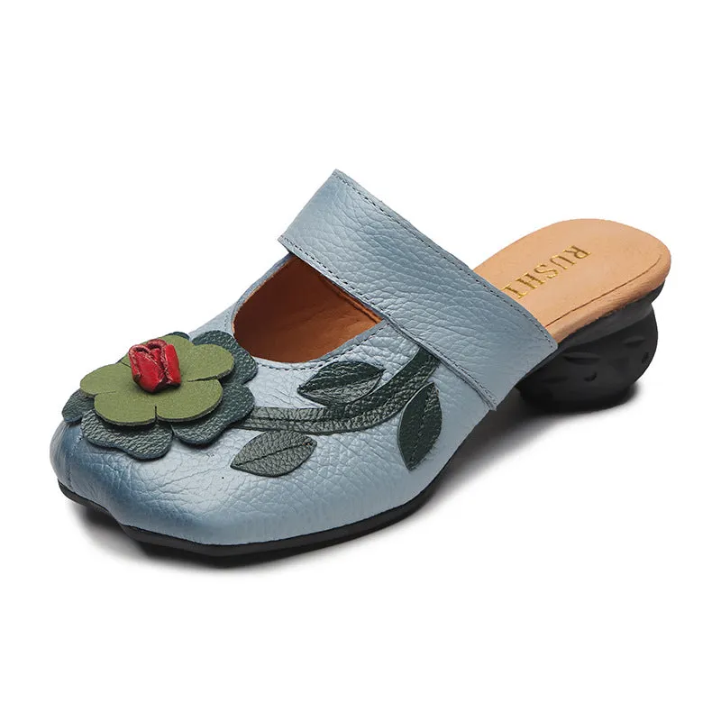 Women's Vintage Leather Sandals with Stamens