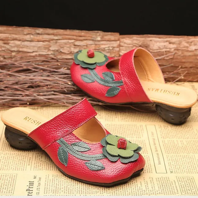 Women's Vintage Leather Sandals with Stamens