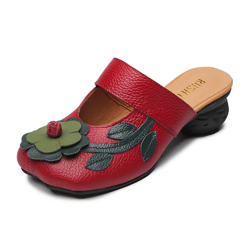 Women's Vintage Leather Sandals with Stamens
