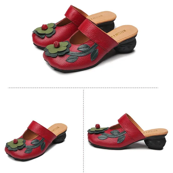 Women's Vintage Leather Sandals with Stamens