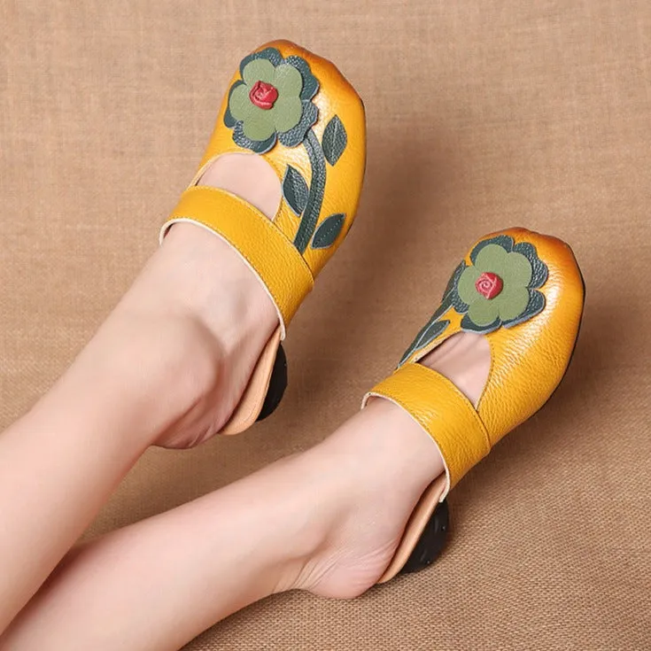 Women's Vintage Leather Sandals with Stamens