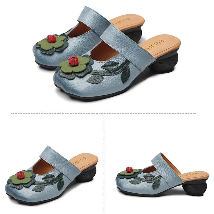 Women's Vintage Leather Sandals with Stamens