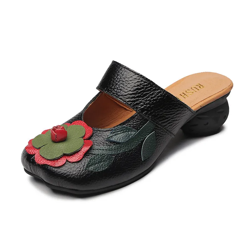 Women's Vintage Leather Sandals with Stamens
