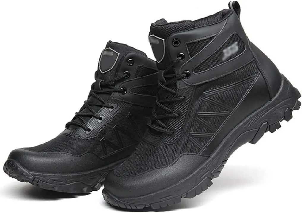 Wygwlg Men's Breathable Military Boots Outdoor Combat Boots Tactical Boots Army Training Shoes Durable Safety Work Boot