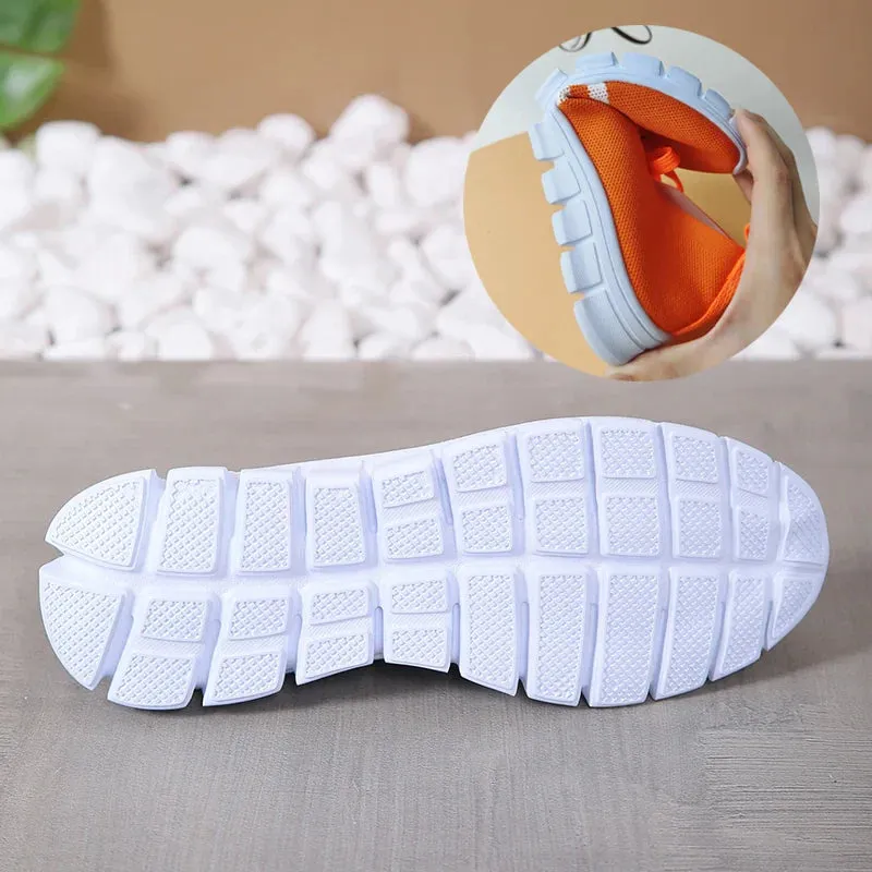 Xajzpa Mesh Knitted Striped Flats Shoes for Women Summer Lace Up Casual Sneakers Woman Breathable Soft Sole Loafers Plus Size 43